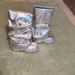 AKIRA Silver Combat & Moto Boots